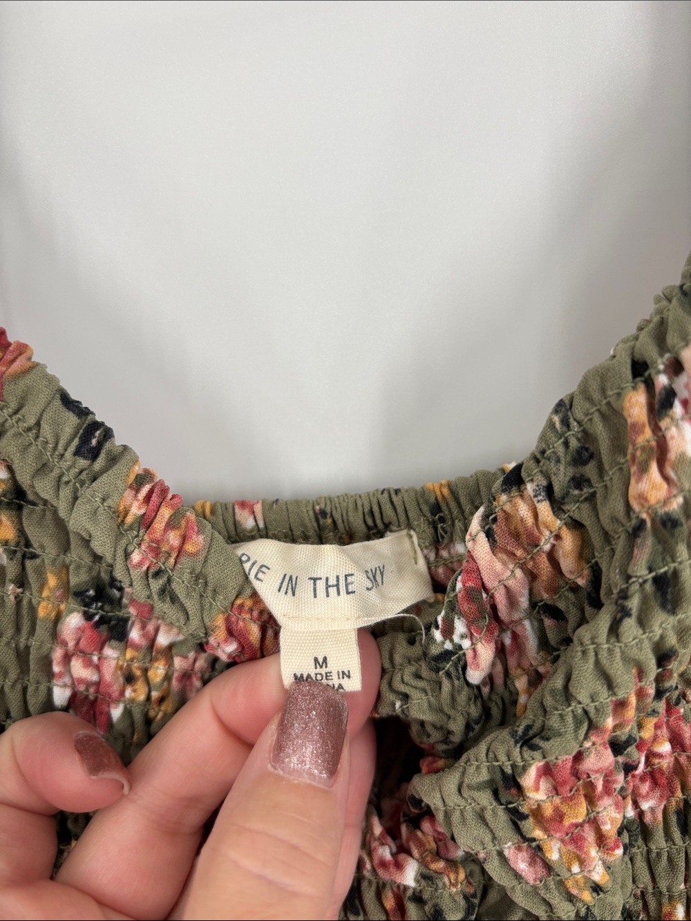 Pie in the sky smocked wide leg jumpsuit medium green floral - Picture 2 of 4